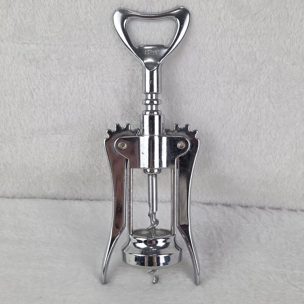Vintage Italian Wing Corkscrew Bottle Opener Chrome Italy Bar Tool